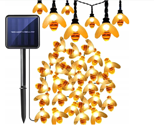 lampki solarne wyglądające jak pszczoły z panelem solarnym