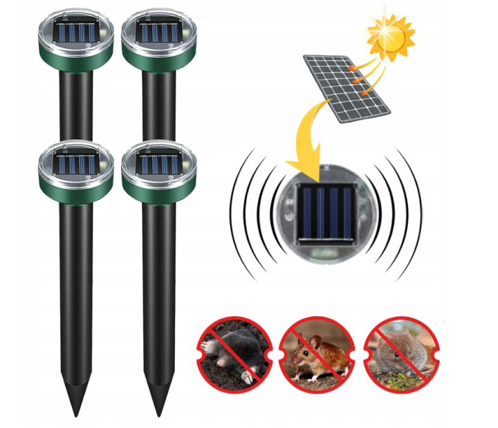 4 sztuki odstraszacza na krety wbijanego w ziemię z panelem solarnym